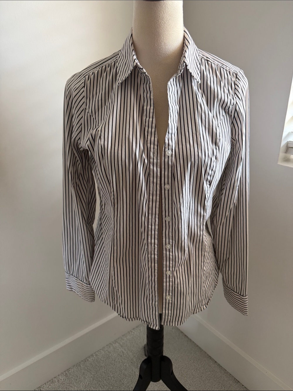 Express Black & White Vertical Stripe Button-Down Shirt
